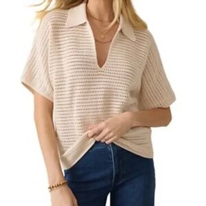 NWT MAX STUDIO LONDON Brown Knit Collared Short Sleeve Pullover Sweater Size M‎